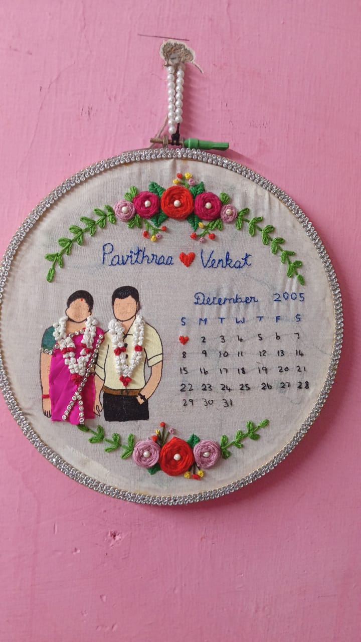 Customized South Indian Wedding Embroidery Hoop for Couples